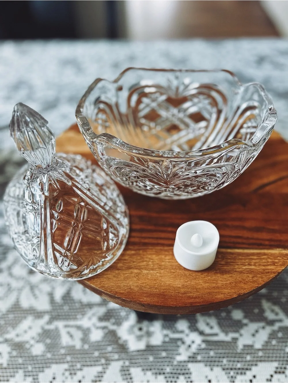 Vintage cut crystal covered candy dish/lidded trinket box/elegant candle holder